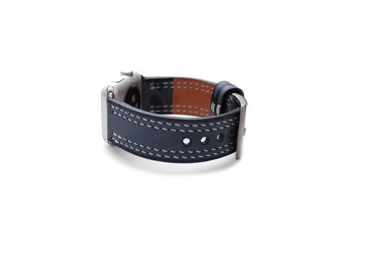 Quad-Stitched Italian leather watch strap with goat tanned lined