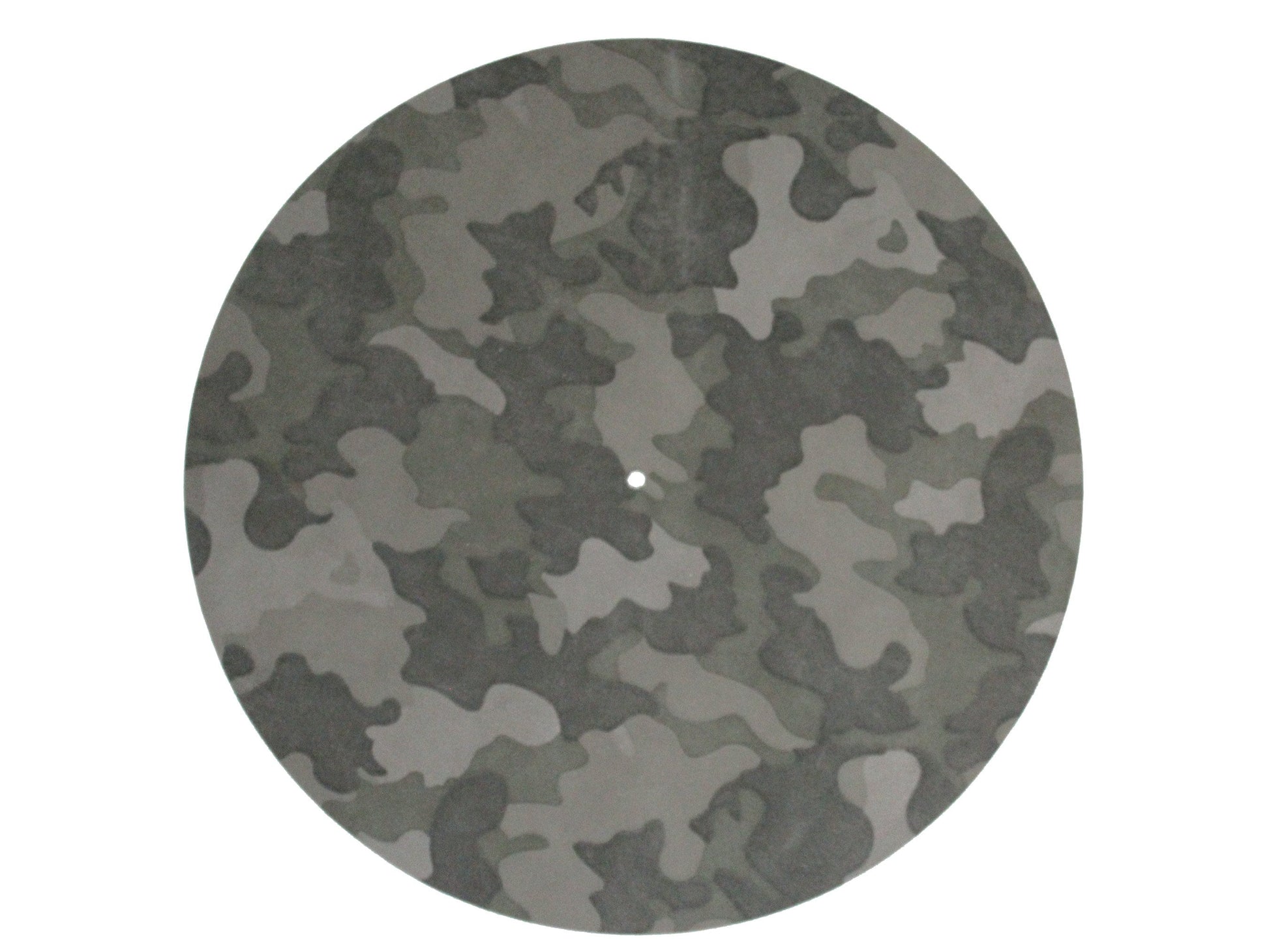 A camouflage patterned leather turntable platter
