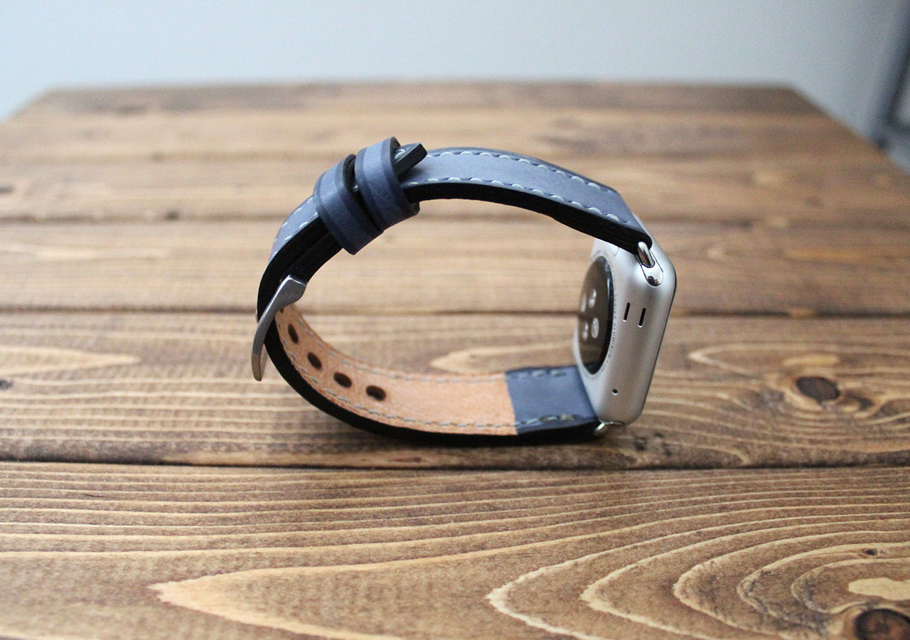 Apple watch with a Italian blue leather strap