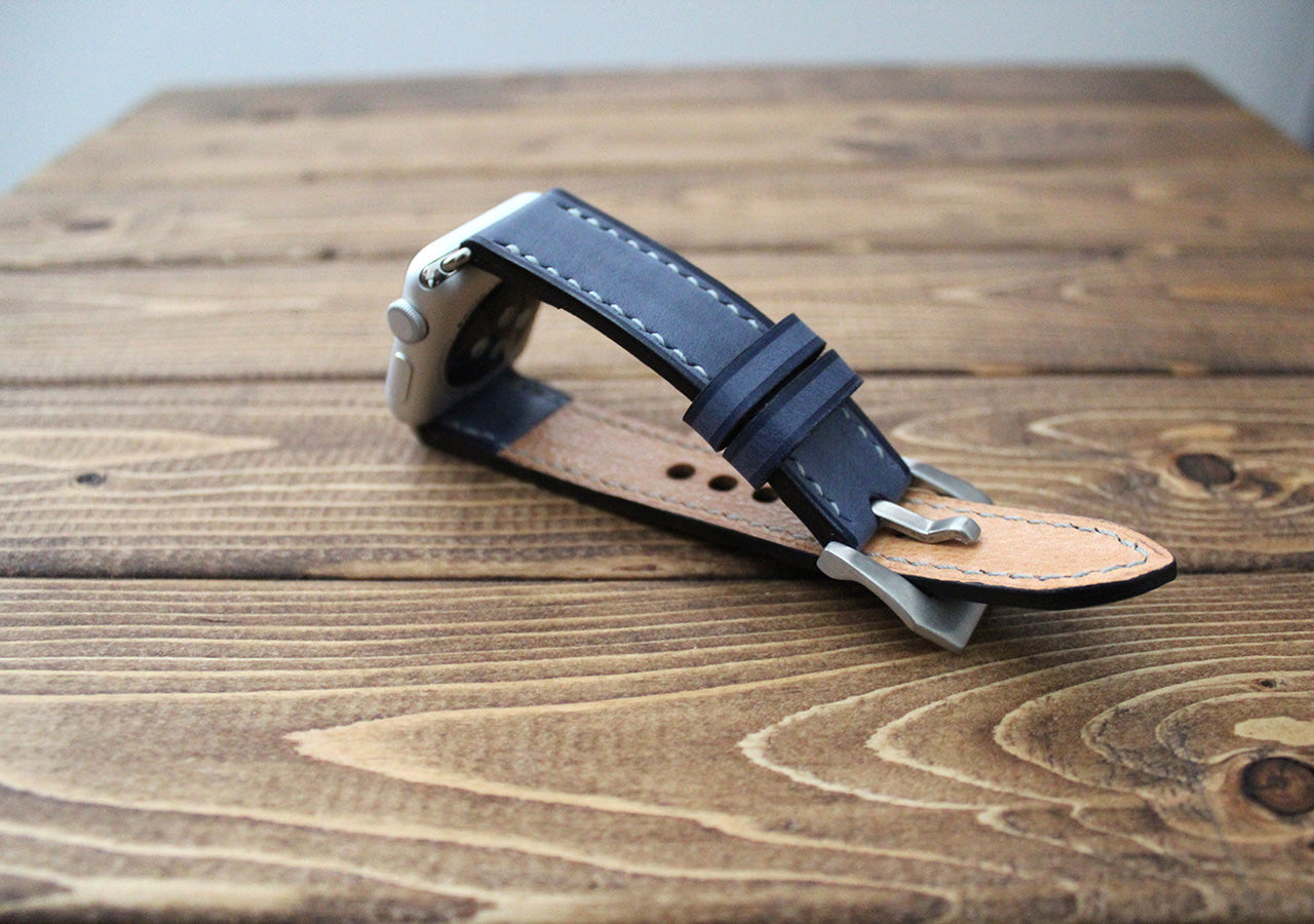 Blueberry Blue Leather Apple Watch Band: Hand-Stitched Italian Leather