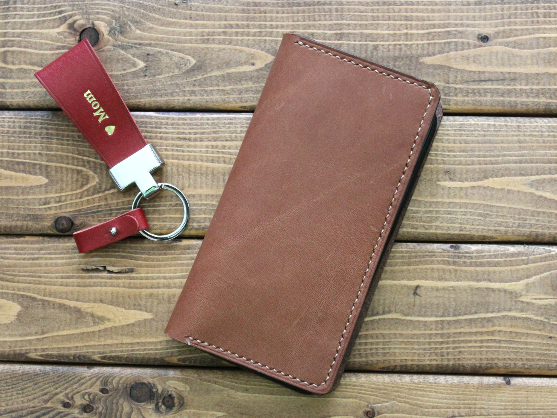 Full Grain Brown leather phone wallet 