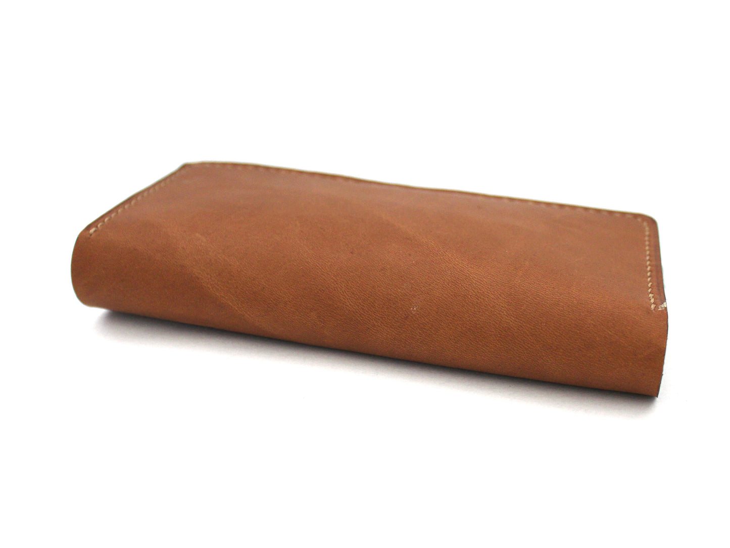 Full Grain Brown leather hand stitched phone wallet with tan stitching
